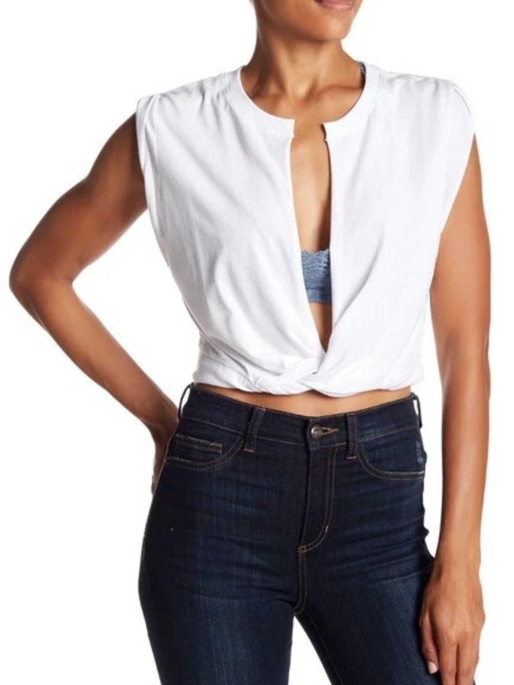 FP Movement Twist and Shout Crop Top, Open Front, White, Size Medium